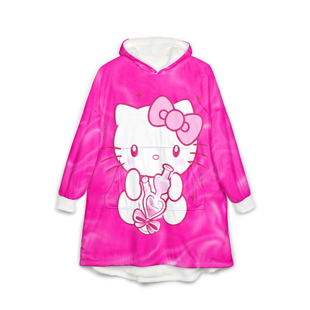 Hello Kitty Pink Hooded Blanket — Cute Cozy Wearable Throw with Floral Back