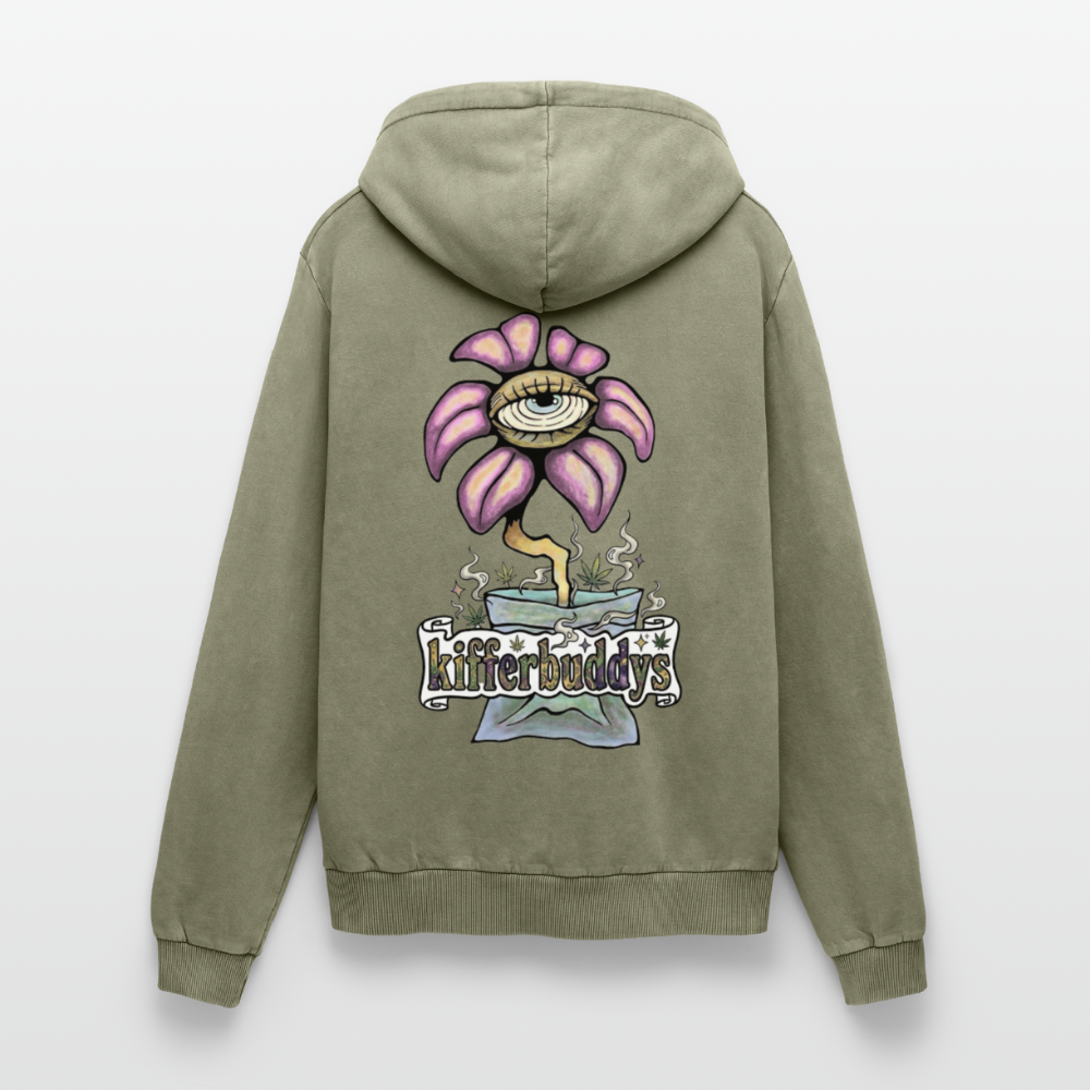 Relaxed Flower Unisex Premium Bio Washed Hoodie - Grün Acid Wash
