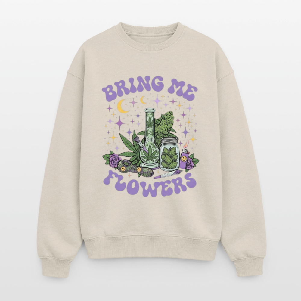 Bring Me Flowers Girl Oversized Unisex Sweatshirt - Beige