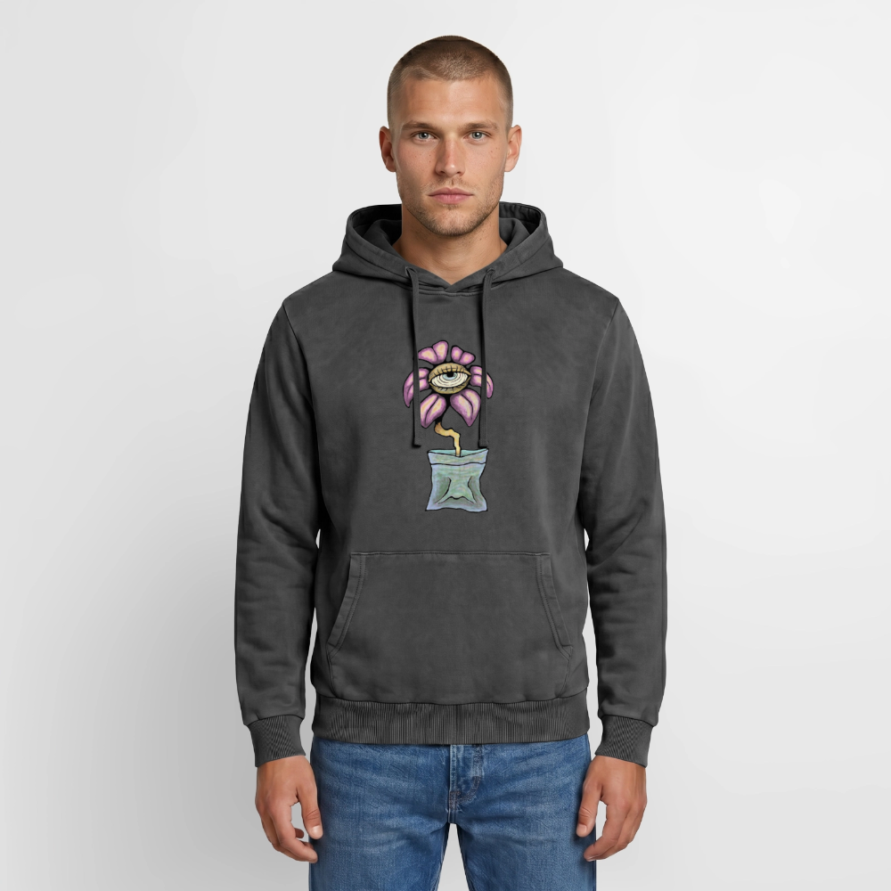 Relaxed Flower Unisex Premium Bio Washed Hoodie - Schwarz Acid Wash