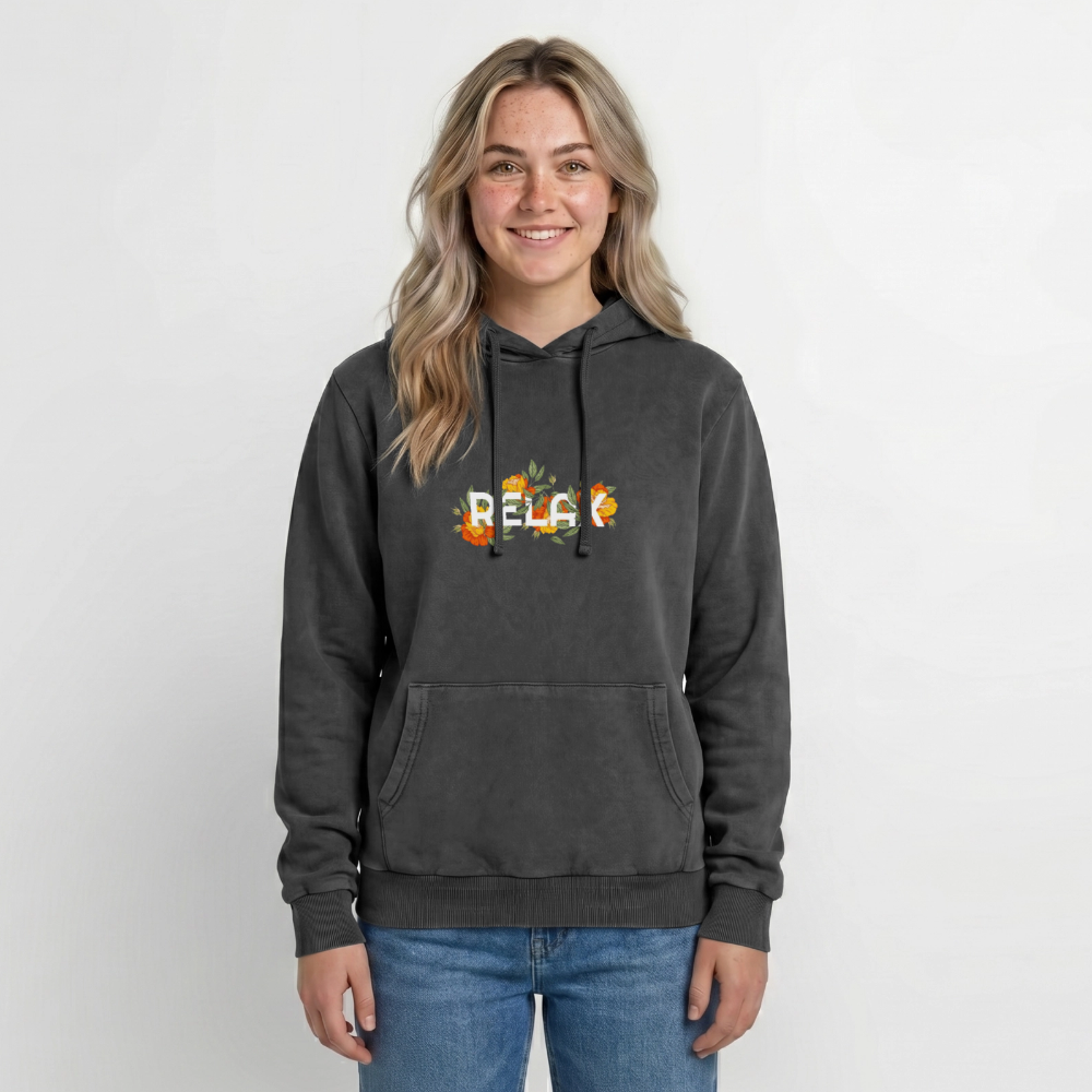 Relaxed Premium Hanf Unisex Acid-Washed Hoodie - Schwarz Acid Wash
