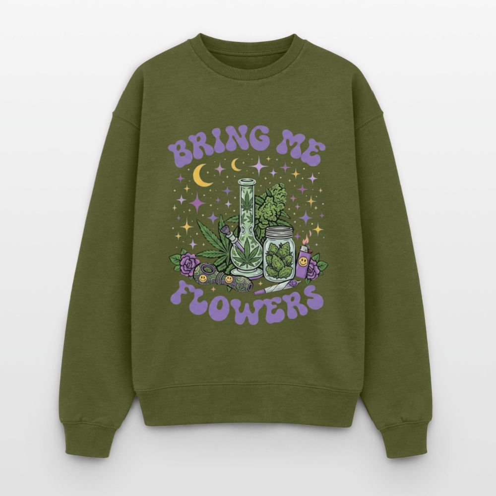 Bring Me Flowers Girl Oversized Unisex Sweatshirt - Khaki