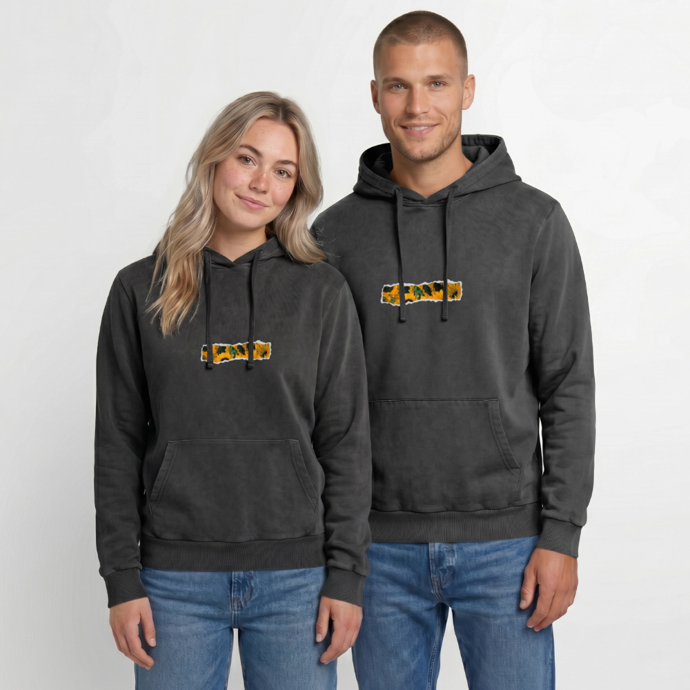 Sun Flower Relaxed Unisex Premium Acid-Washed Hoodie - Schwarz Acid Wash