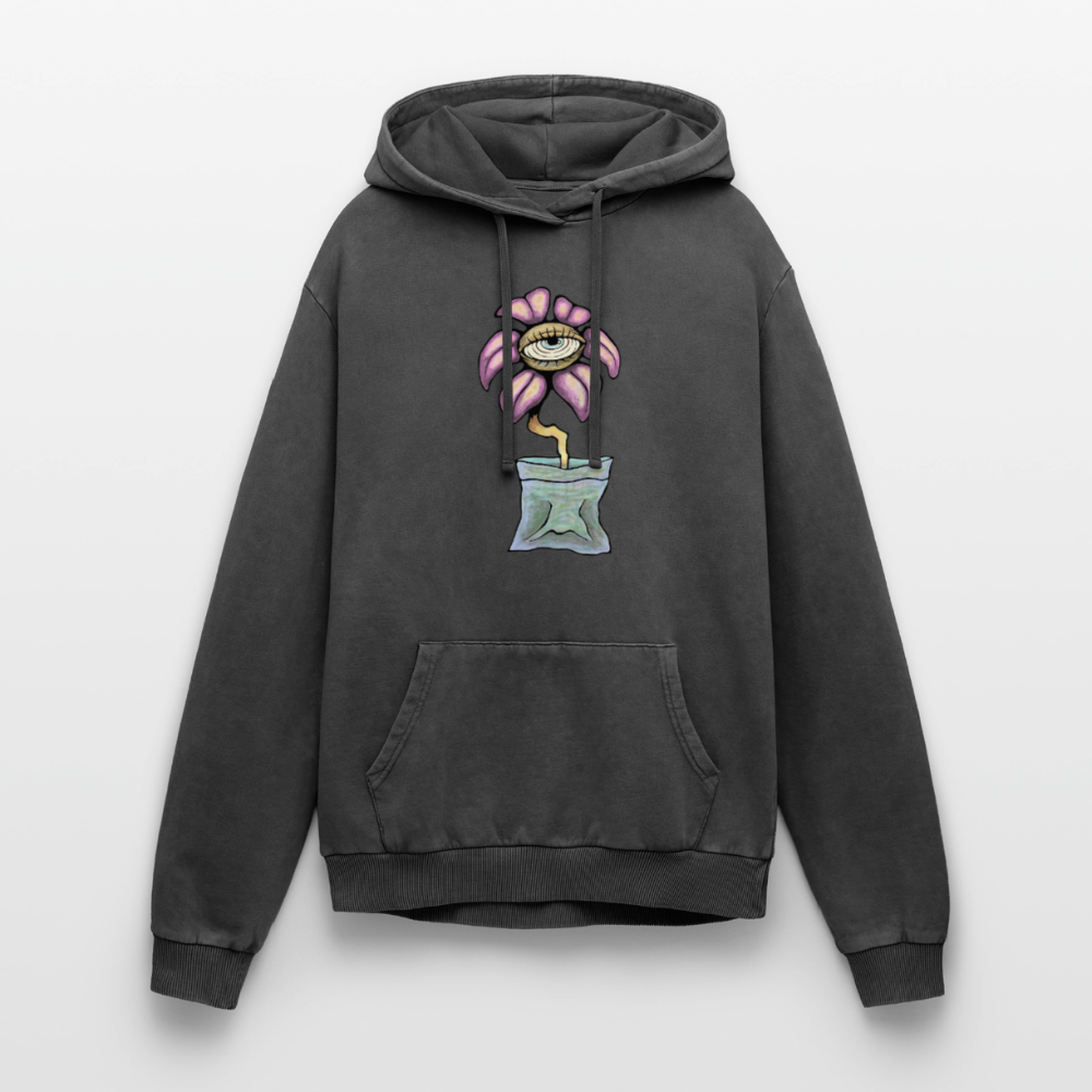 Relaxed Flower Unisex Premium Bio Washed Hoodie - Schwarz Acid Wash
