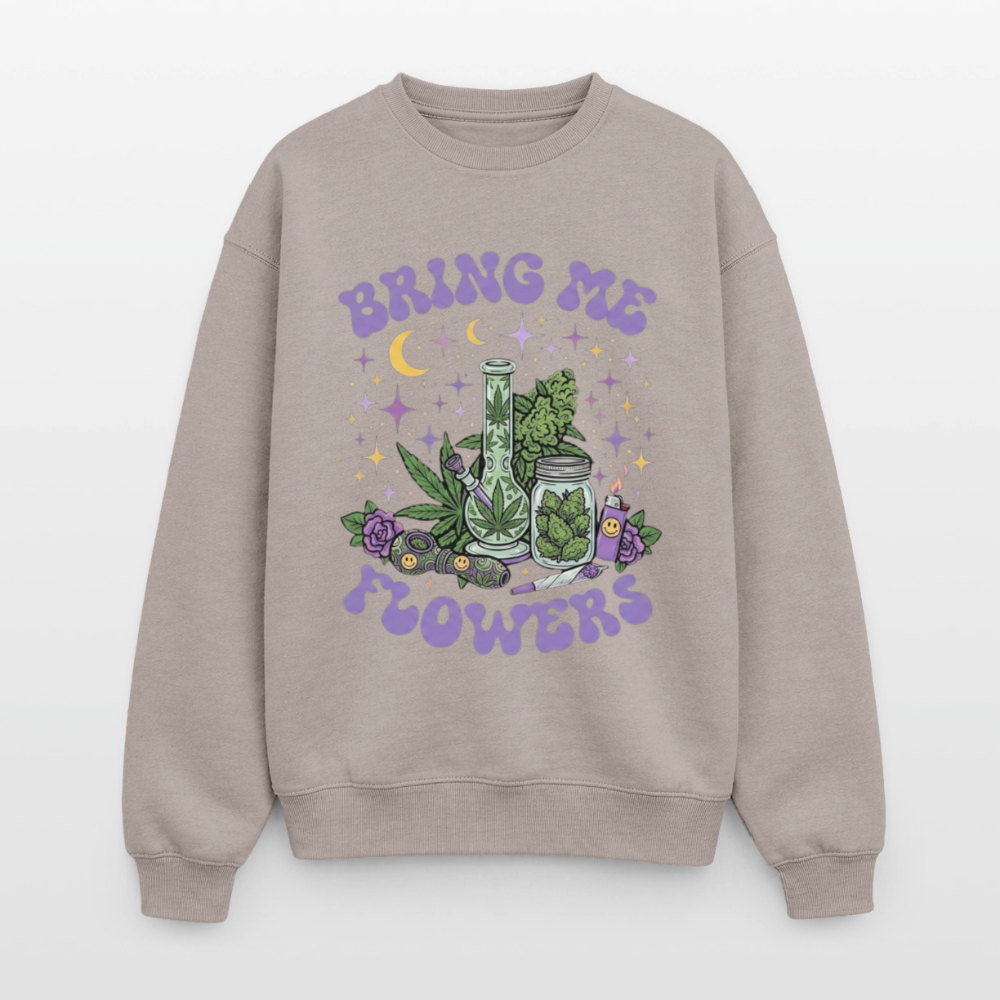 Bring Me Flowers Girl Oversized Unisex Sweatshirt - Taupe