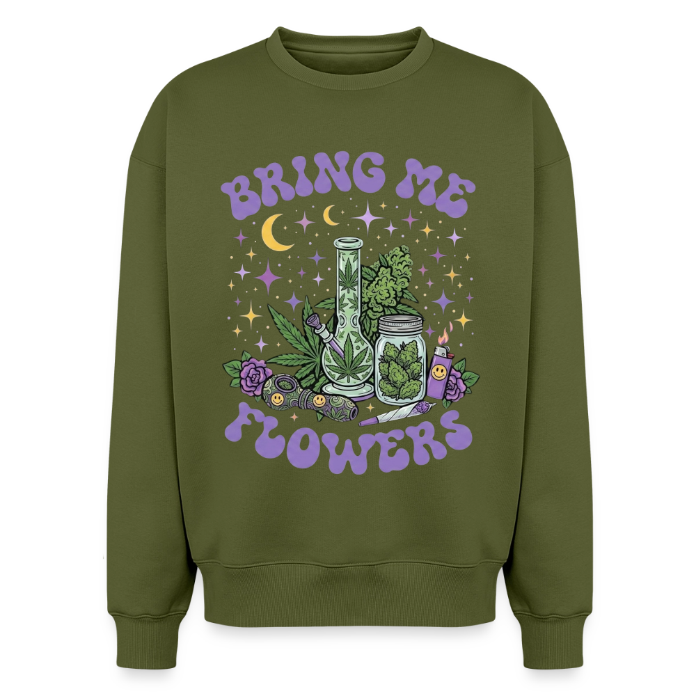 Bring Me Flowers Girl Oversized Unisex Sweatshirt - Khaki