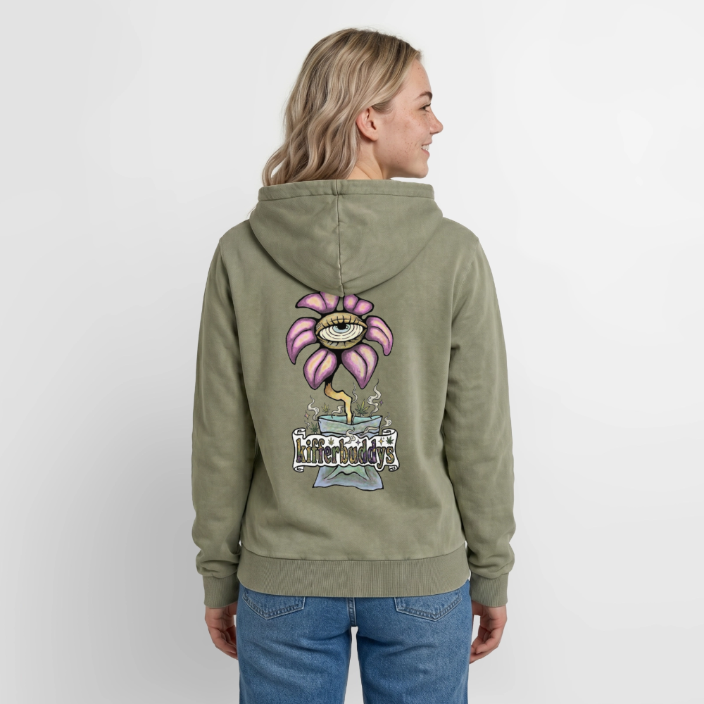 Relaxed Flower Unisex Premium Bio Washed Hoodie - Grün Acid Wash