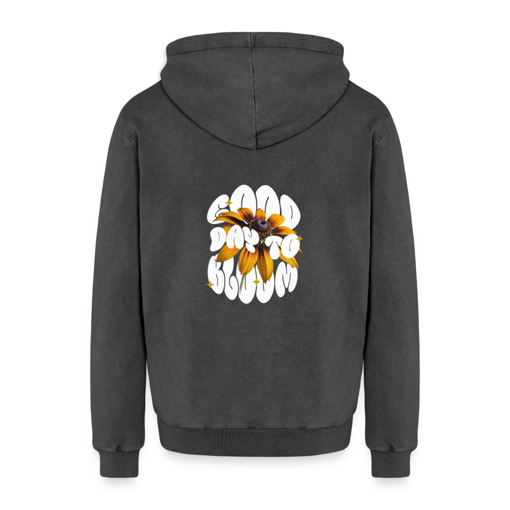 Sun Flower Relaxed Unisex Premium Acid-Washed Hoodie - Schwarz Acid Wash