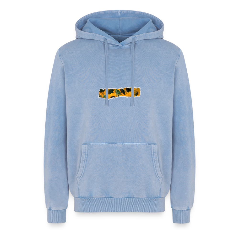 Sun Flower Relaxed Unisex Premium Acid-Washed Hoodie - Blau Acid Wash