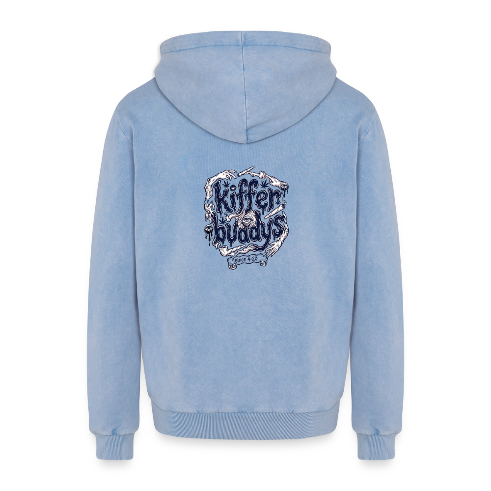 Der Fluch Relaxed Unisex Premium Bio Washed Hoodie - Blau Acid Wash