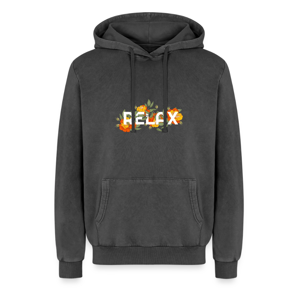Relaxed Premium Hanf Unisex Acid-Washed Hoodie - Schwarz Acid Wash