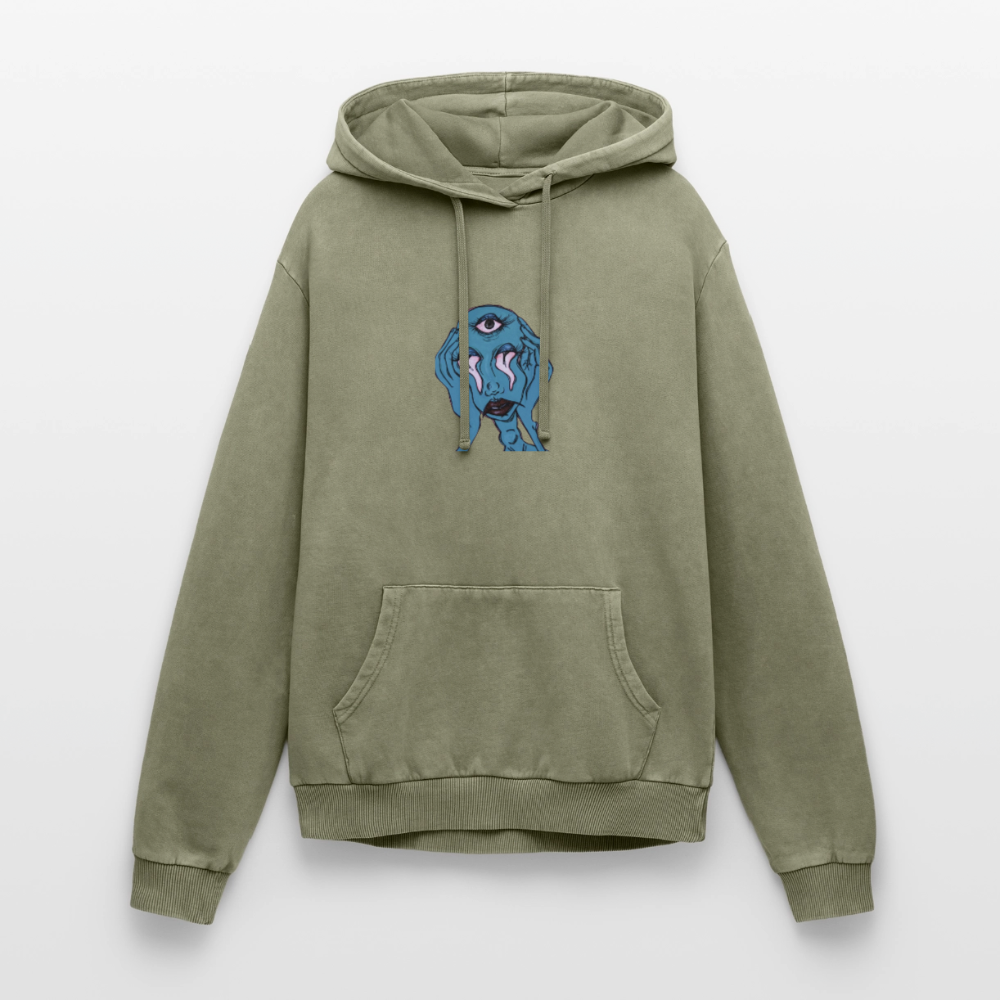 Der Fluch Relaxed Unisex Premium Bio Washed Hoodie - Grün Acid Wash