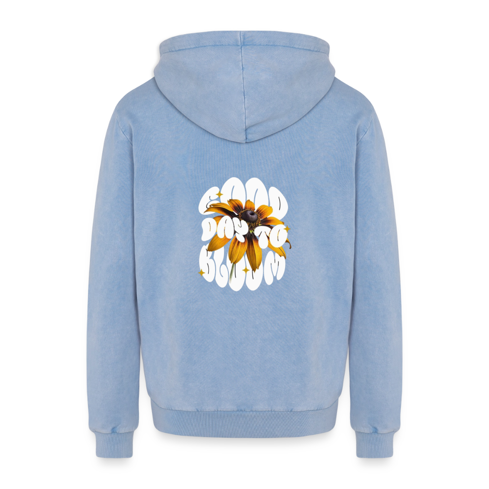 Sun Flower Relaxed Unisex Premium Acid-Washed Hoodie - Blau Acid Wash