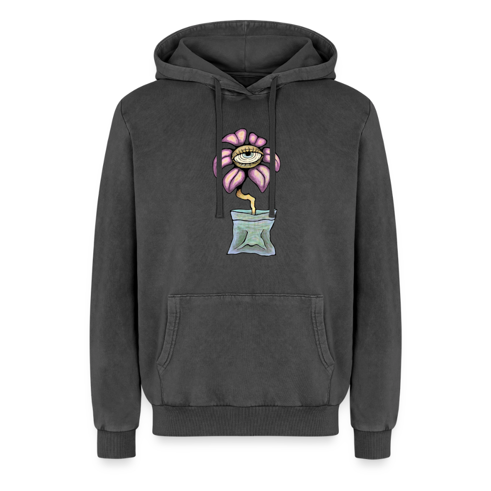 Relaxed Flower Unisex Premium Bio Washed Hoodie - Schwarz Acid Wash