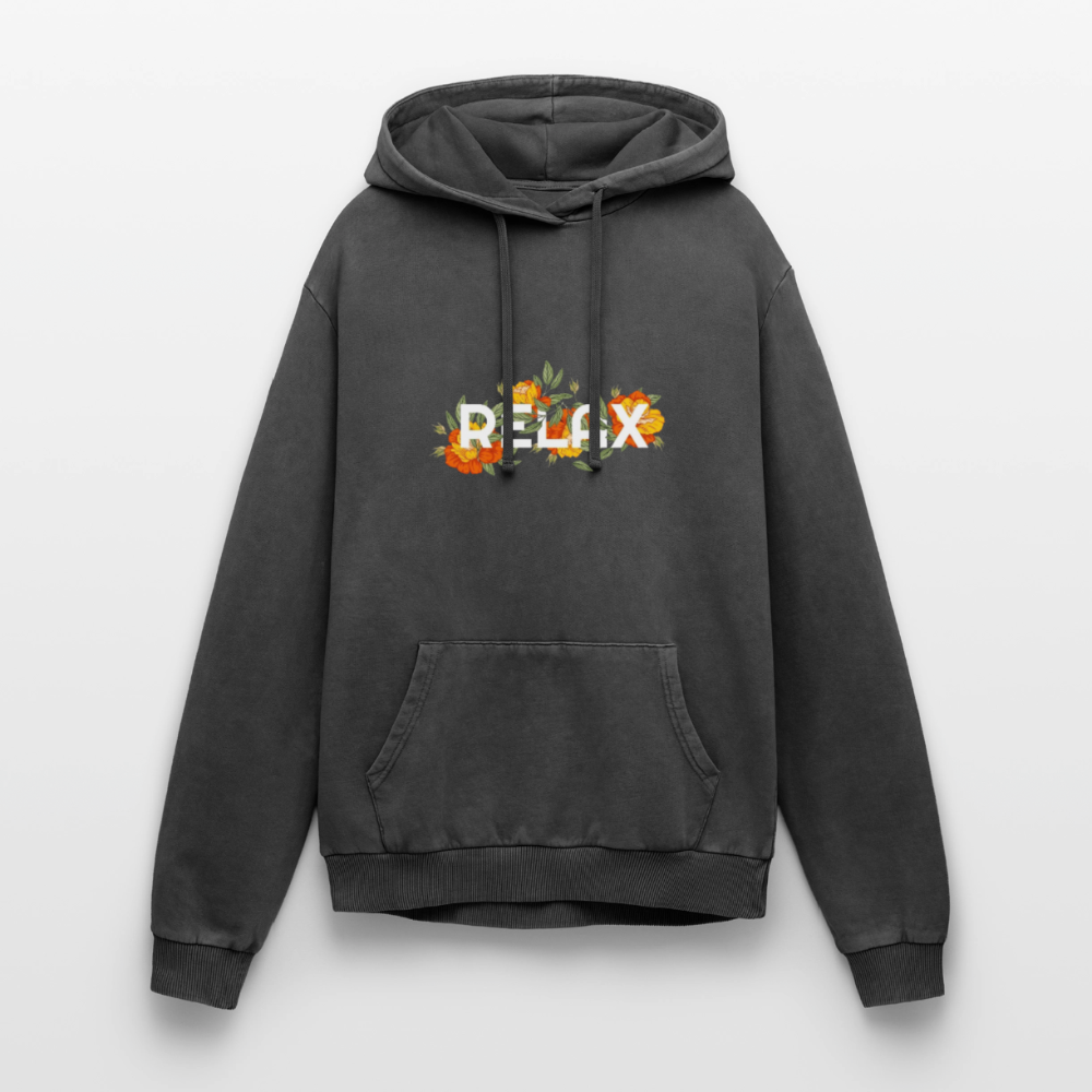 Relaxed Premium Hanf Unisex Acid-Washed Hoodie - Schwarz Acid Wash