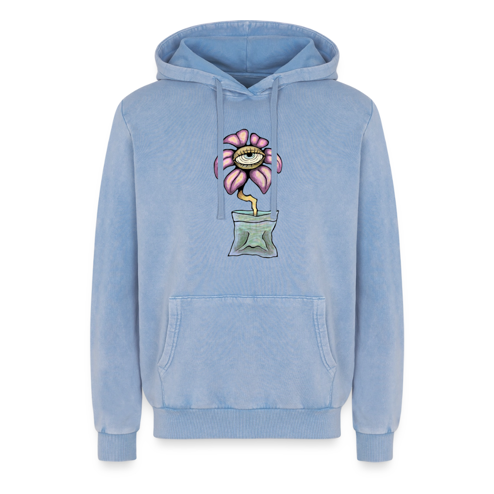 Relaxed Flower Unisex Premium Bio Washed Hoodie - Blau Acid Wash