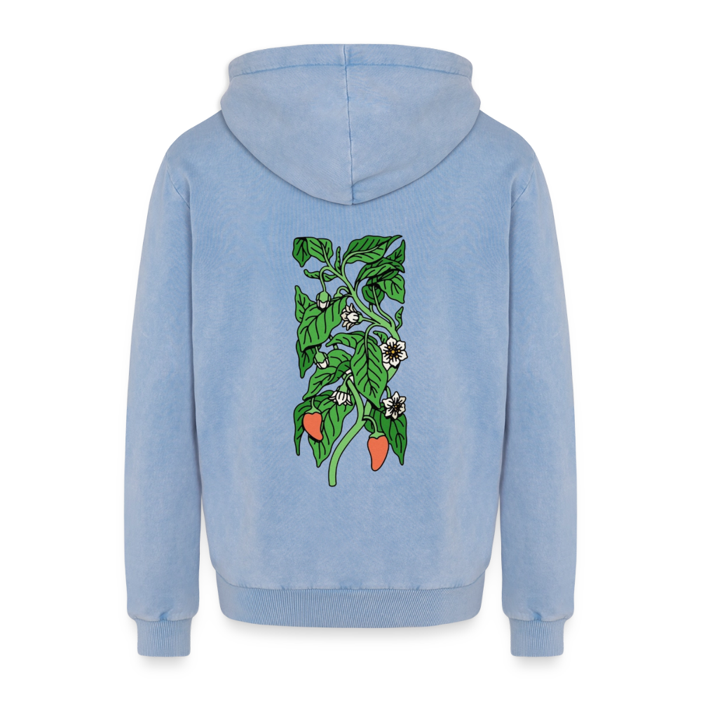 Sonnenblume Unisex Premium Acid-Washed Hoodie - Blau Acid Wash