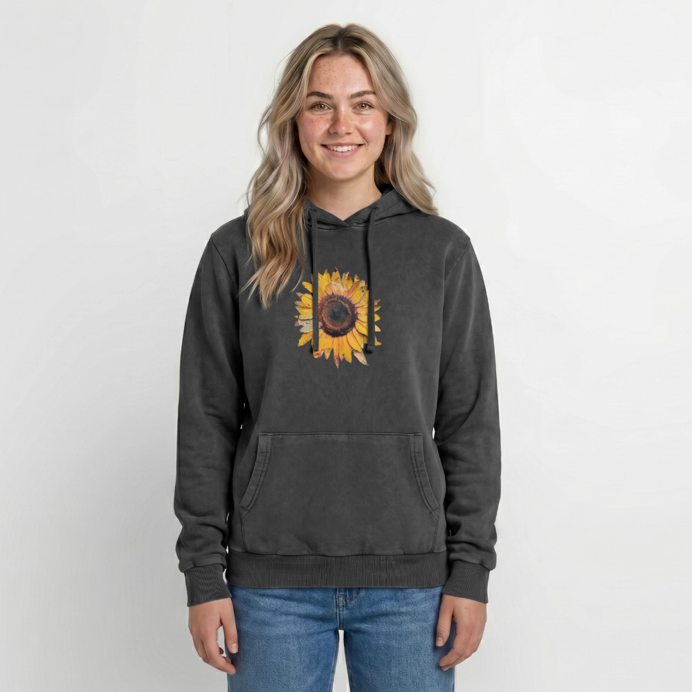 Sonnenblume Unisex Premium Acid-Washed Hoodie - Schwarz Acid Wash