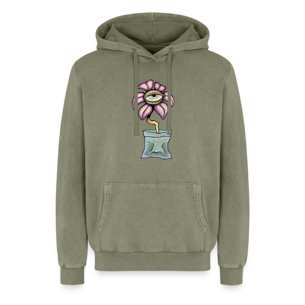 Relaxed Flower Unisex Premium Bio Washed Hoodie - Grün Acid Wash