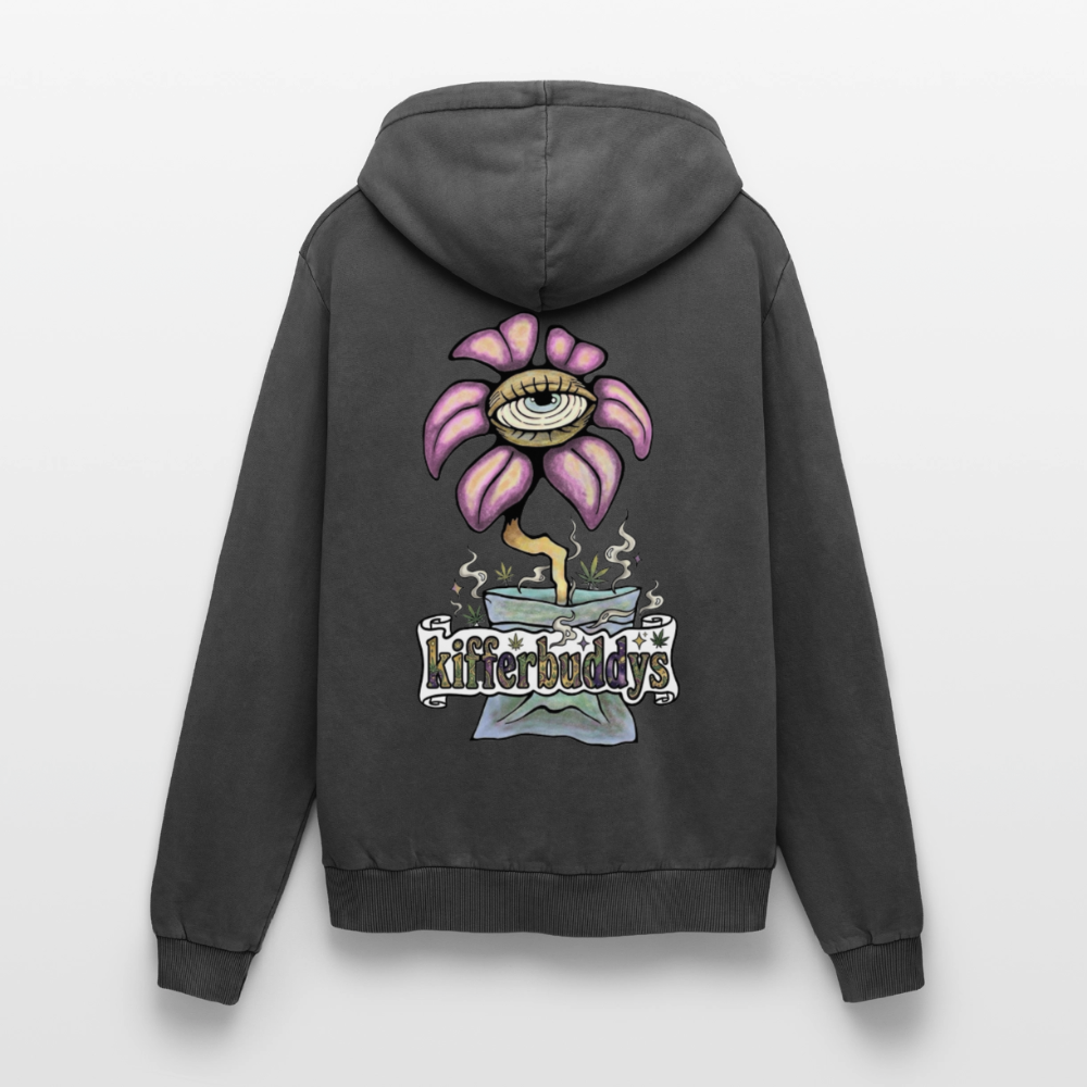 Relaxed Flower Unisex Premium Bio Washed Hoodie - Schwarz Acid Wash