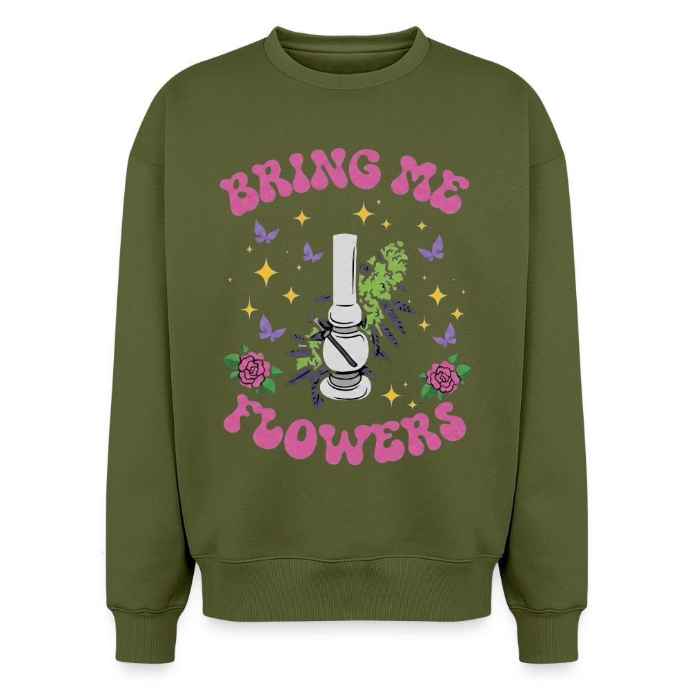 Bring me Flowers Oversized Unisex Sweatshirt - Khaki