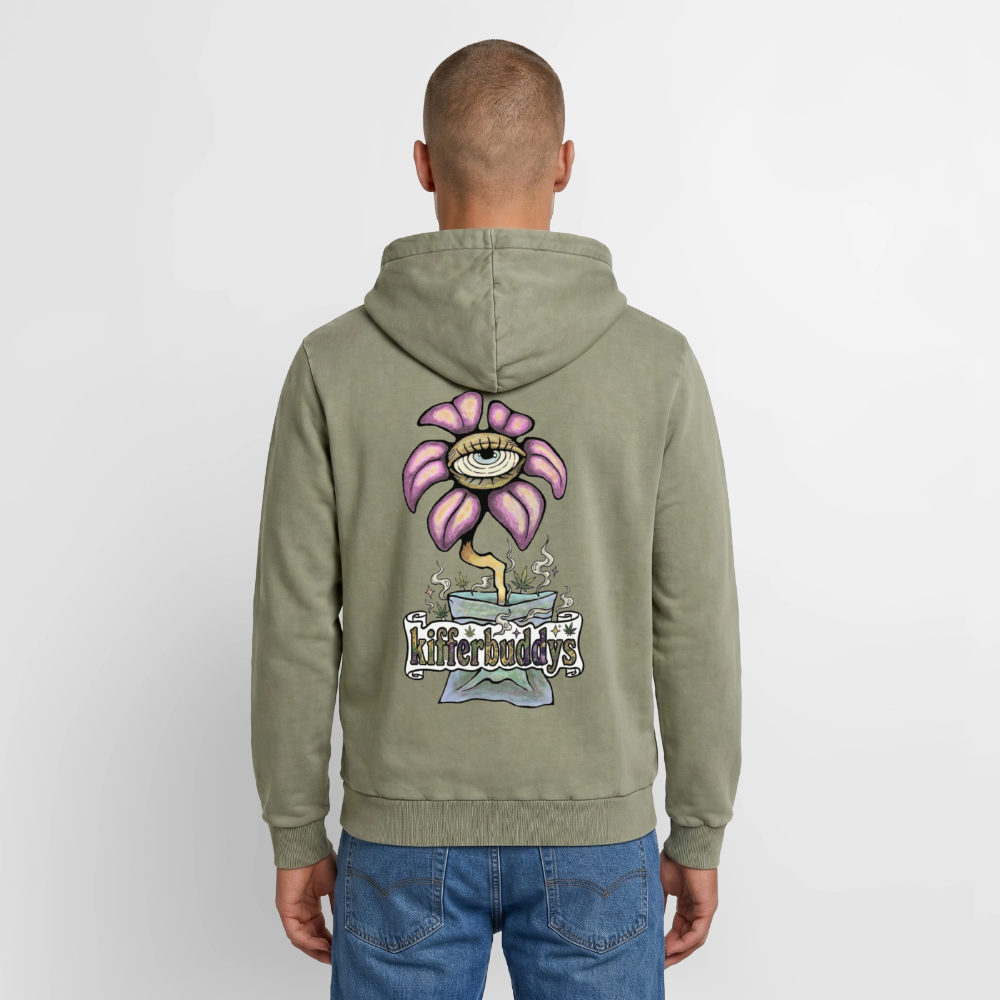 Relaxed Flower Unisex Premium Bio Washed Hoodie - Grün Acid Wash