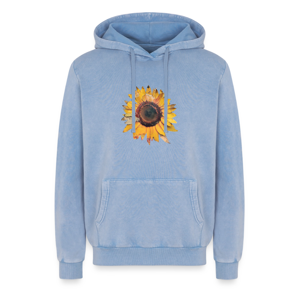 Sonnenblume Unisex Premium Acid-Washed Hoodie - Blau Acid Wash