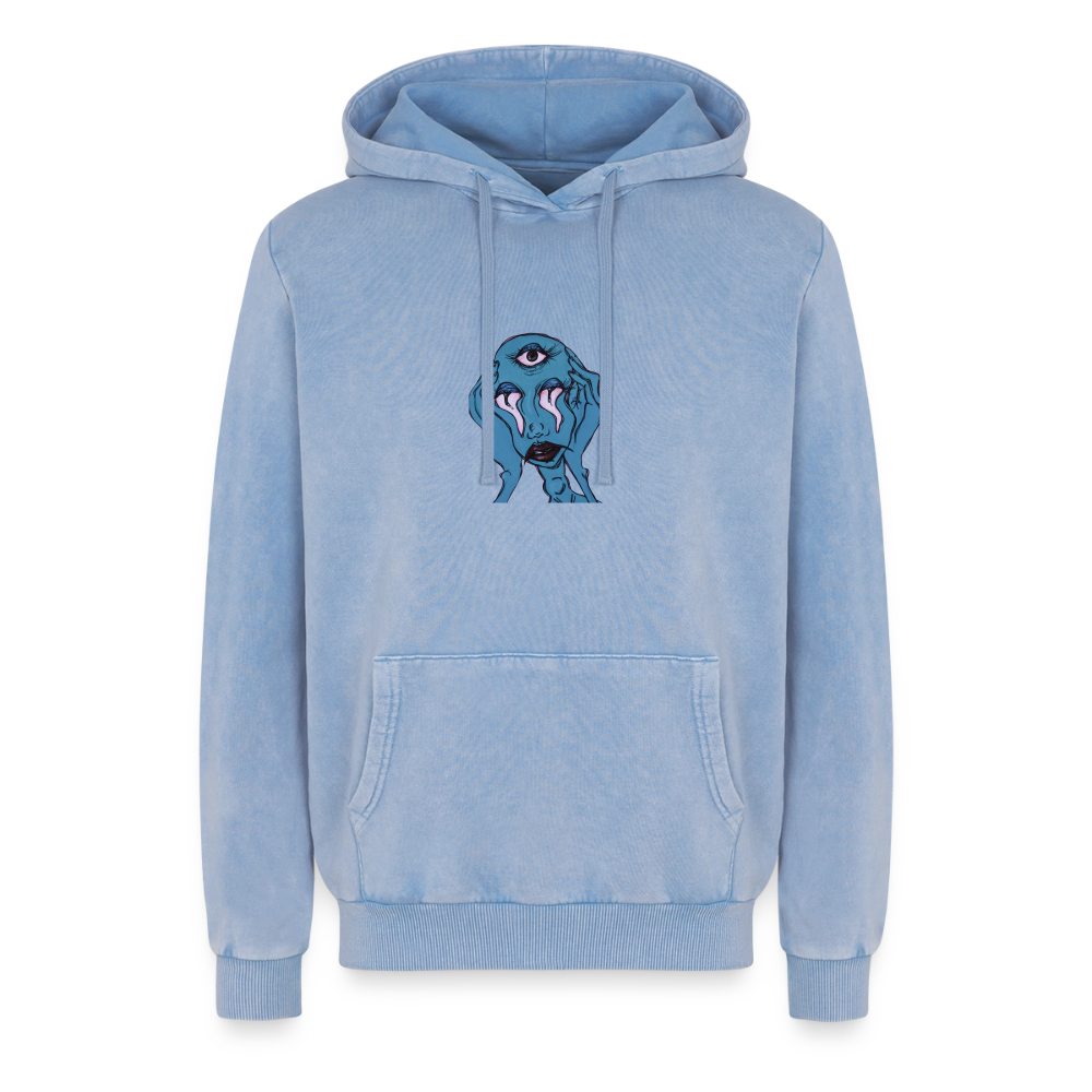 Der Fluch Relaxed Unisex Premium Bio Washed Hoodie - Blau Acid Wash
