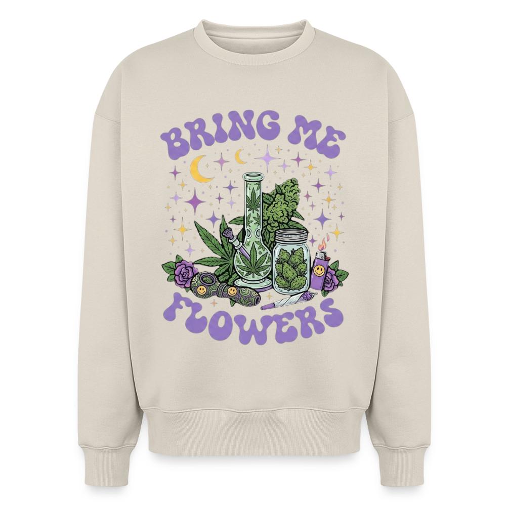 Bring Me Flowers Girl Oversized Unisex Sweatshirt - Beige