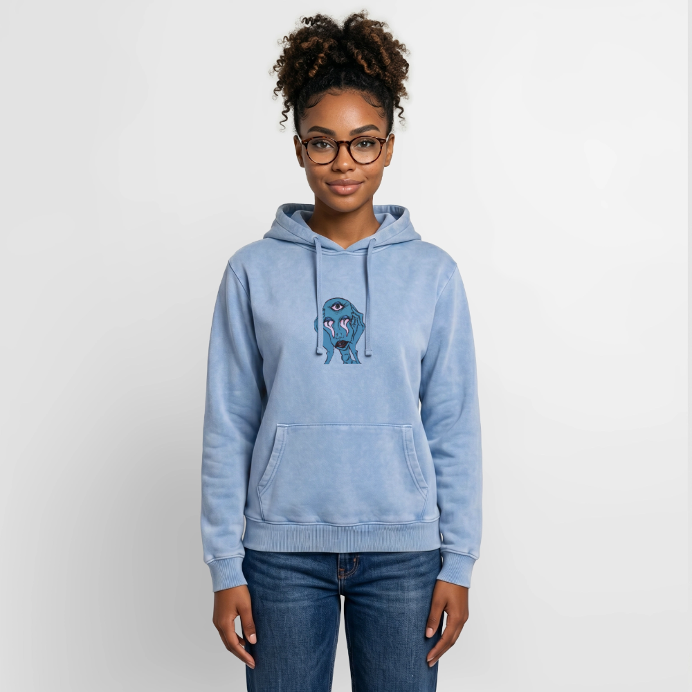 Der Fluch Relaxed Unisex Premium Bio Washed Hoodie - Blau Acid Wash