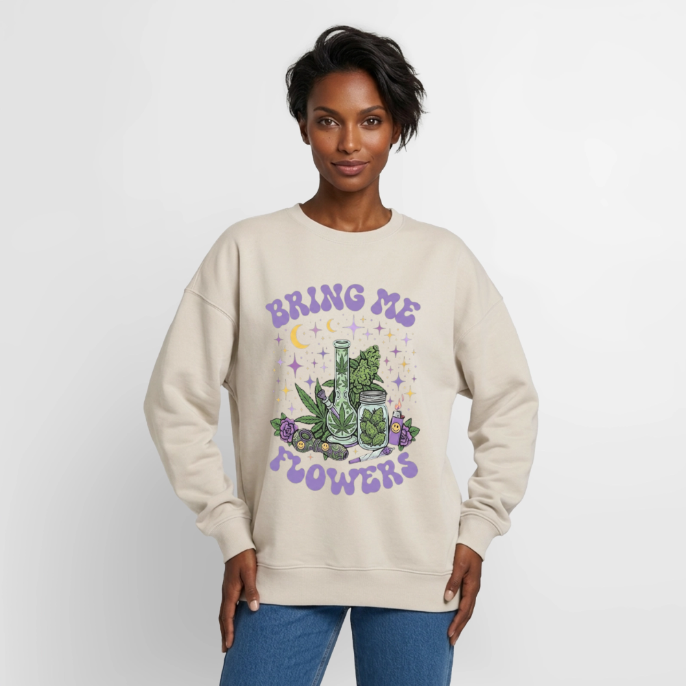 Bring Me Flowers Girl Oversized Unisex Sweatshirt - Beige
