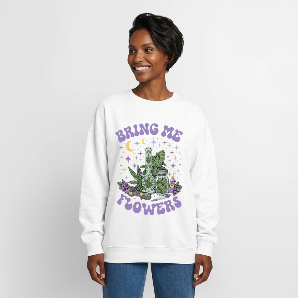 Bring Me Flowers Girl Oversized Unisex Sweatshirt - Weiß