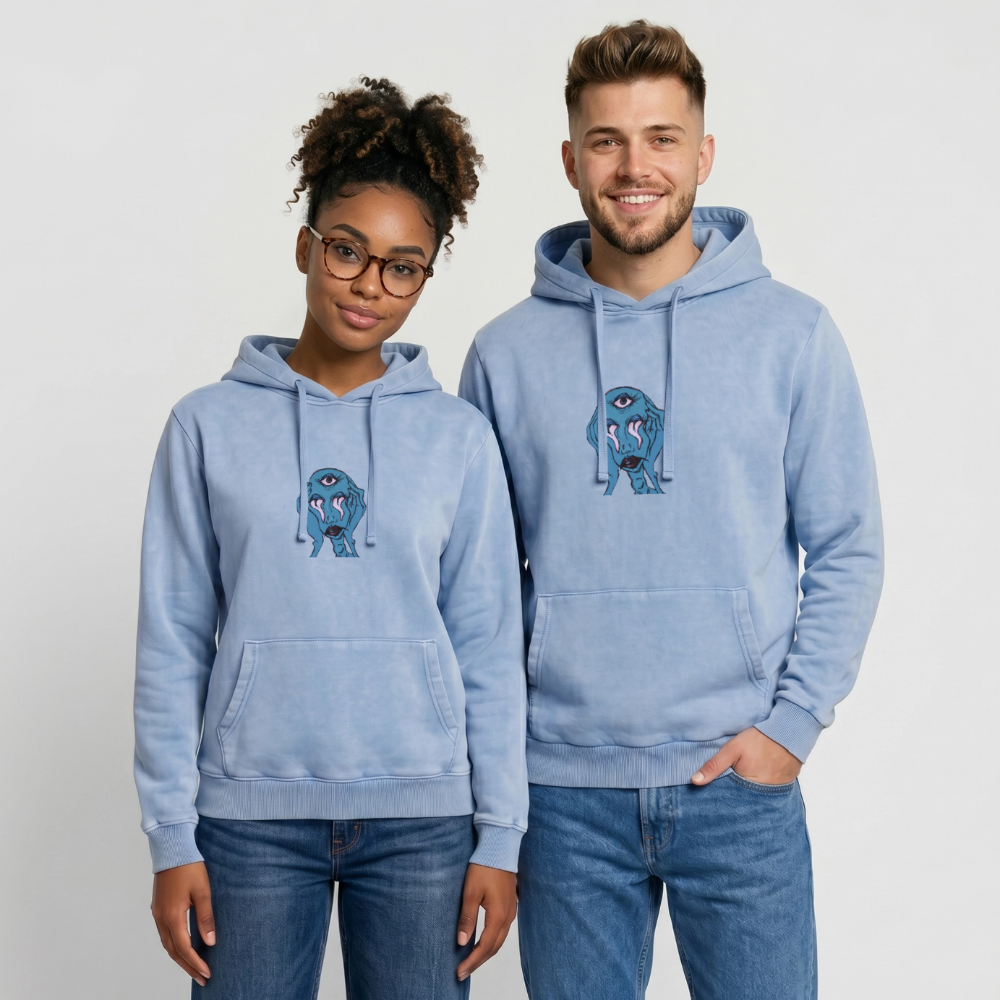 Der Fluch Relaxed Unisex Premium Bio Washed Hoodie - Blau Acid Wash