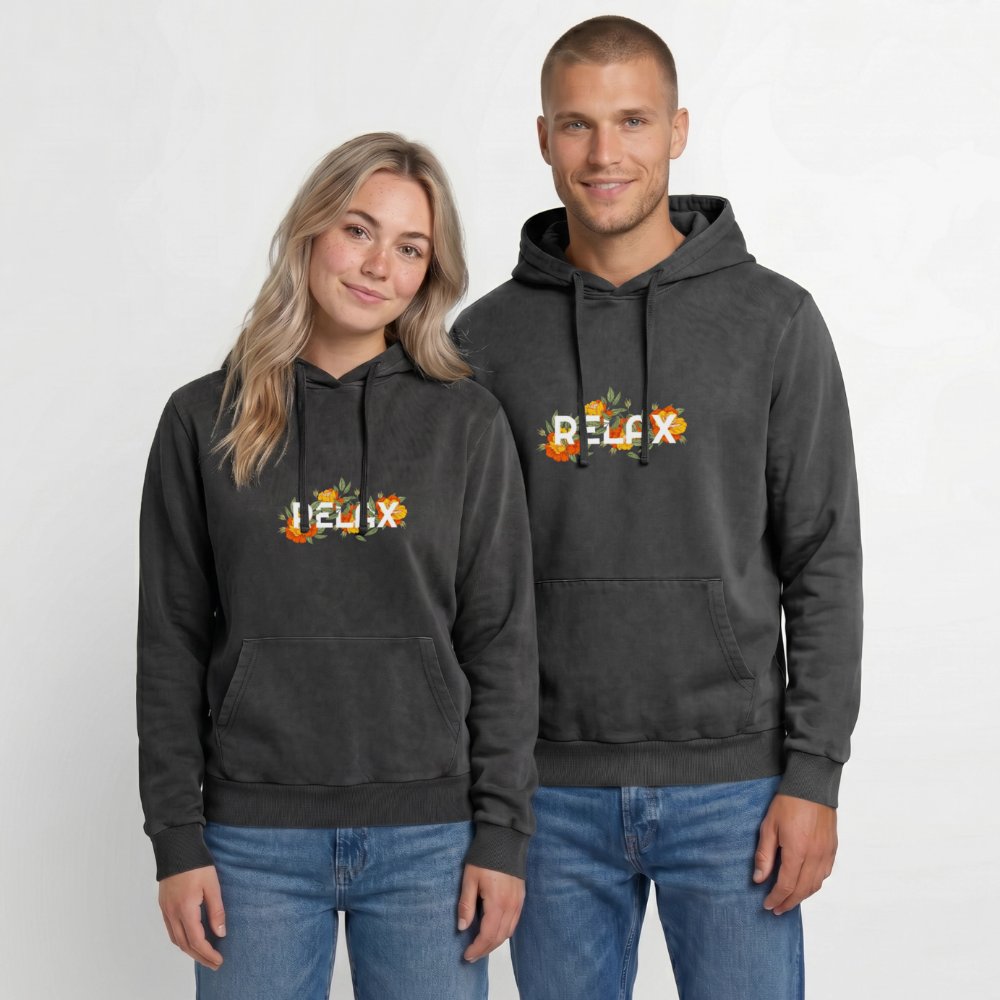 Relaxed Premium Hanf Unisex Acid-Washed Hoodie - Schwarz Acid Wash
