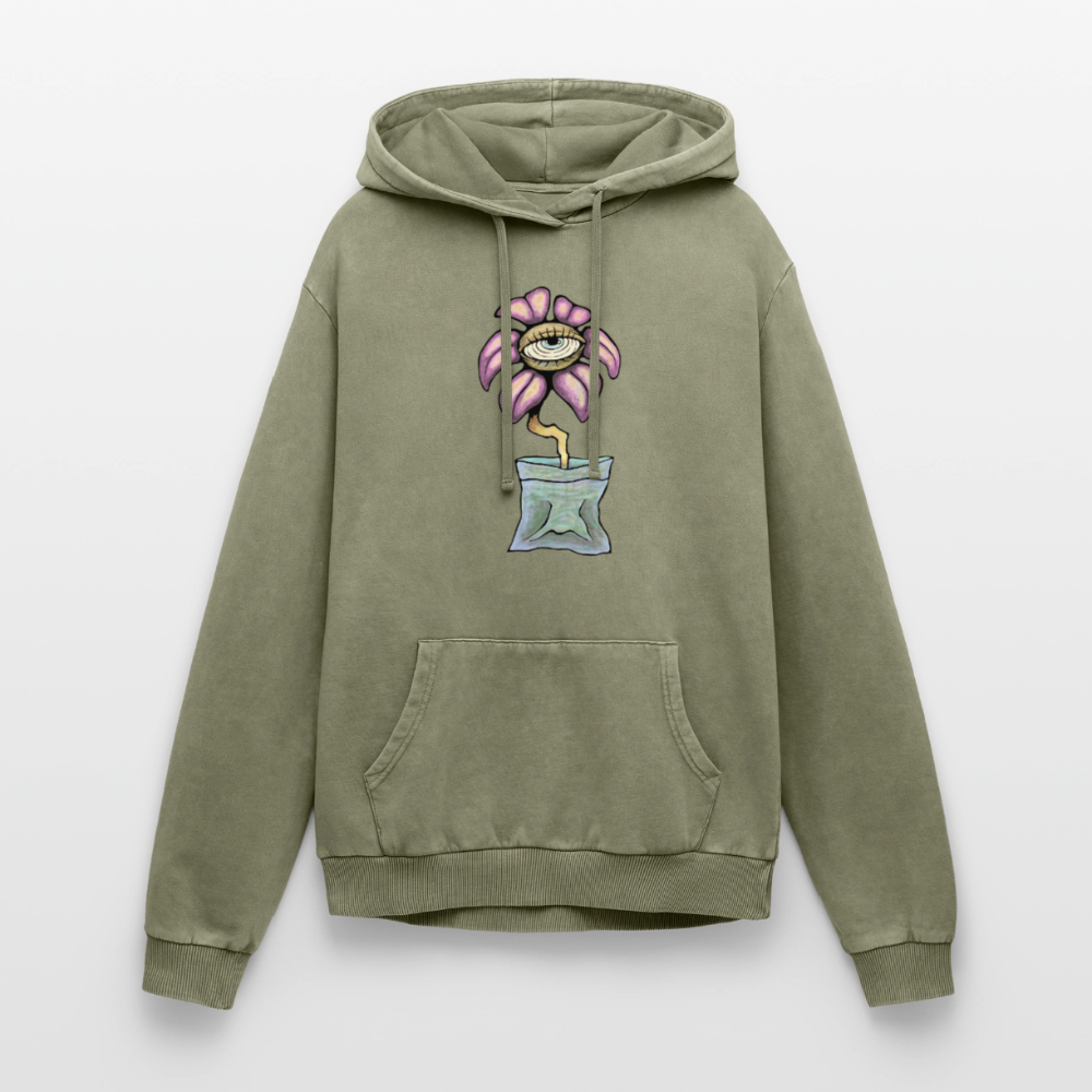Relaxed Flower Unisex Premium Bio Washed Hoodie - Grün Acid Wash