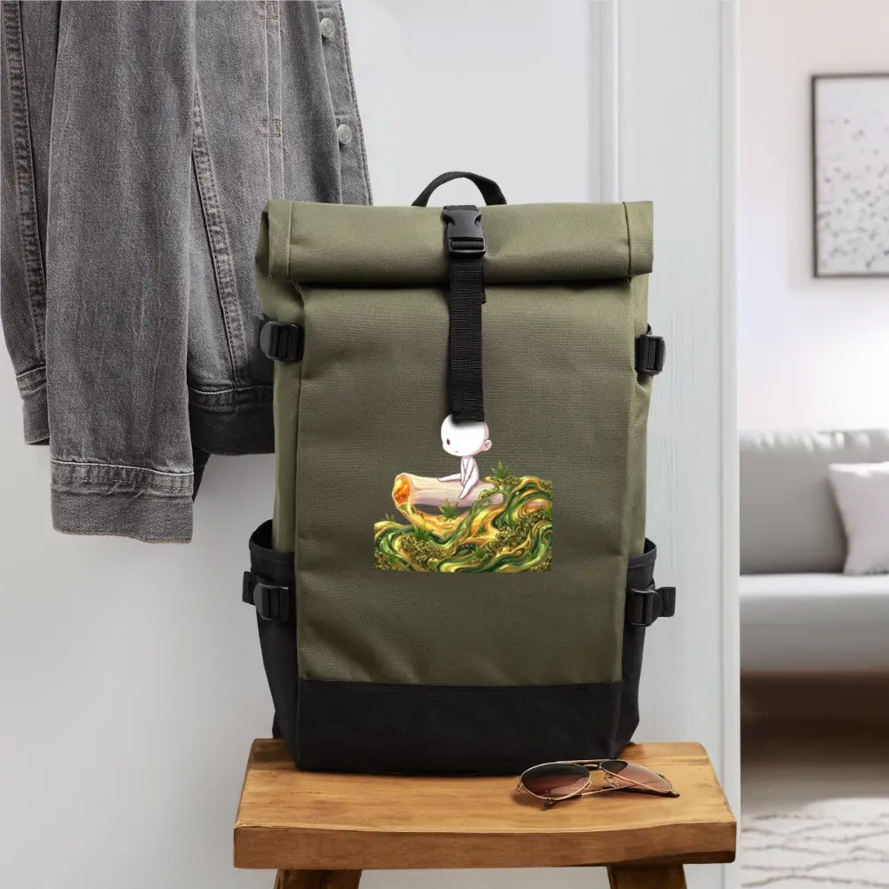 Chillin on a Joint Rolltop Rucksack - Olive/Schwarz