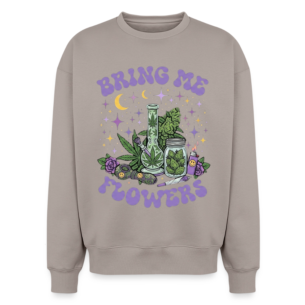 Bring Me Flowers Girl Oversized Unisex Sweatshirt - Taupe
