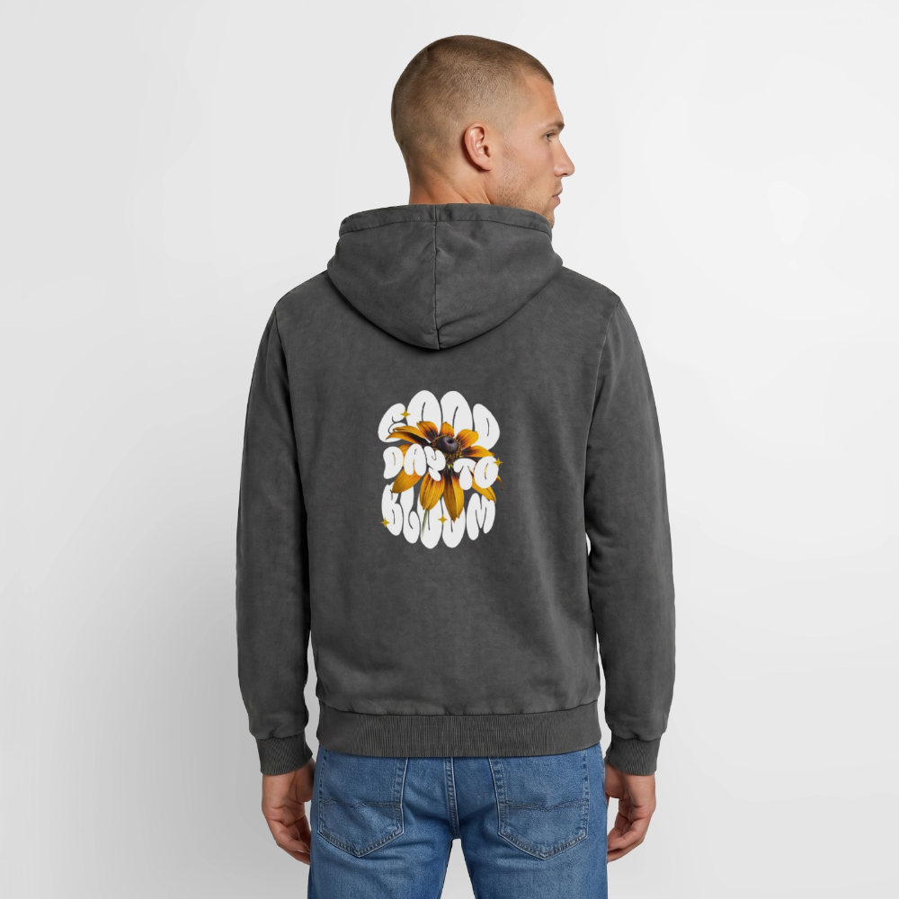 Sun Flower Relaxed Unisex Premium Acid-Washed Hoodie - Schwarz Acid Wash