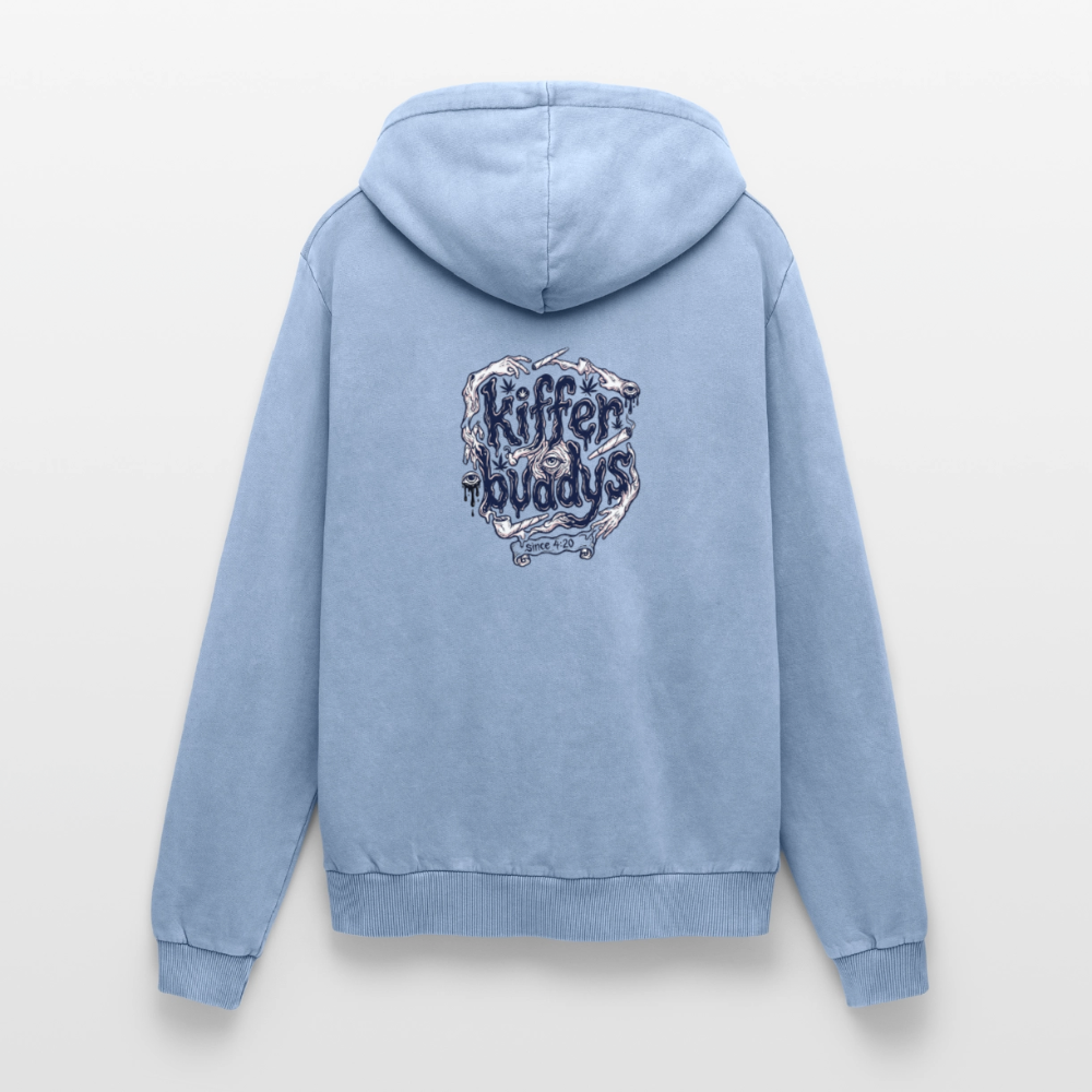 Der Fluch Relaxed Unisex Premium Bio Washed Hoodie - Blau Acid Wash