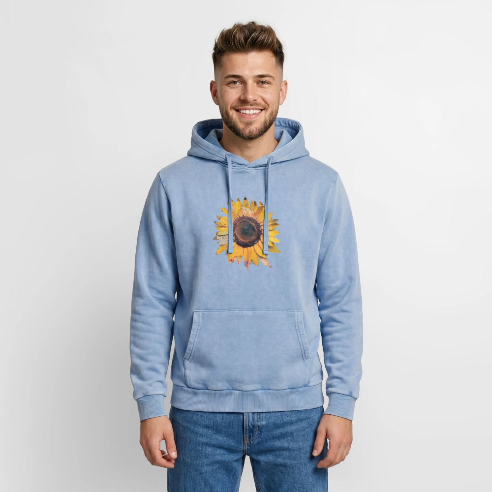 Sonnenblume Unisex Premium Acid-Washed Hoodie - Blau Acid Wash
