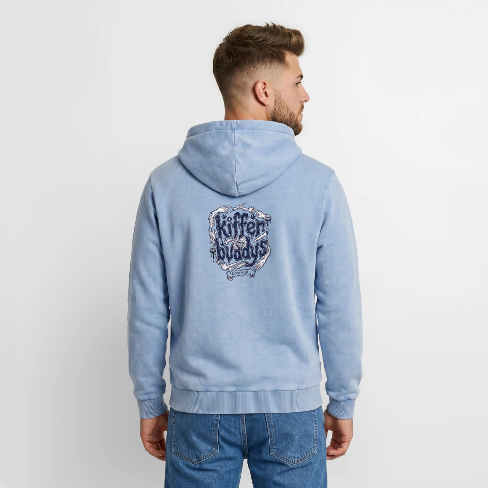 Der Fluch Relaxed Unisex Premium Bio Washed Hoodie - Blau Acid Wash