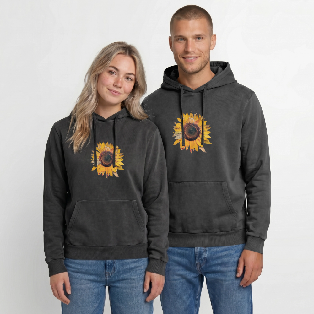 Sonnenblume Unisex Premium Acid-Washed Hoodie - Schwarz Acid Wash