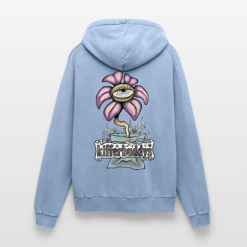 Relaxed Flower Unisex Premium Bio Washed Hoodie - Blau Acid Wash