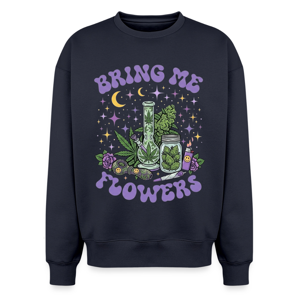 Bring Me Flowers Girl Oversized Unisex Sweatshirt - Navy