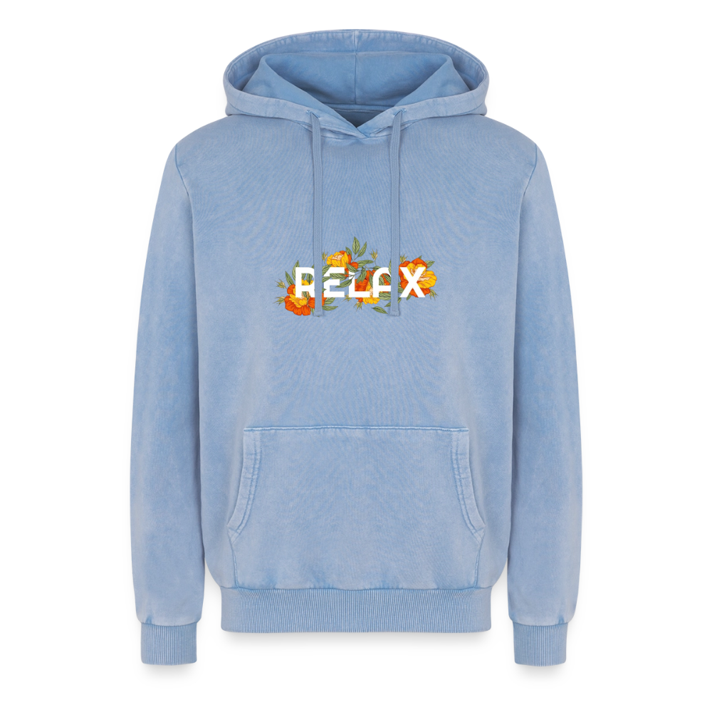 Relaxed Premium Hanf Unisex Acid-Washed Hoodie - Blau Acid Wash