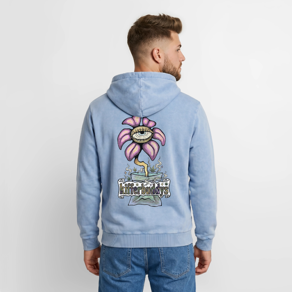 Relaxed Flower Unisex Premium Bio Washed Hoodie - Blau Acid Wash