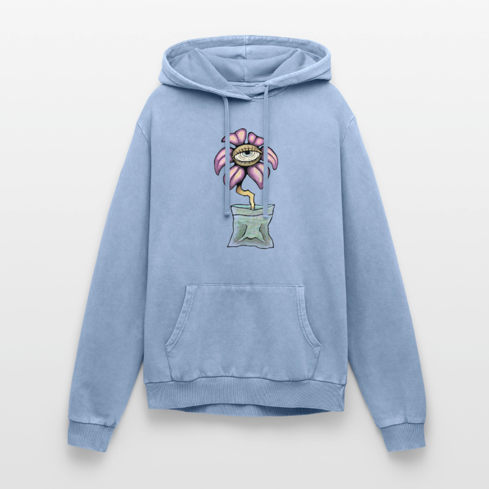 Relaxed Flower Unisex Premium Bio Washed Hoodie - Blau Acid Wash