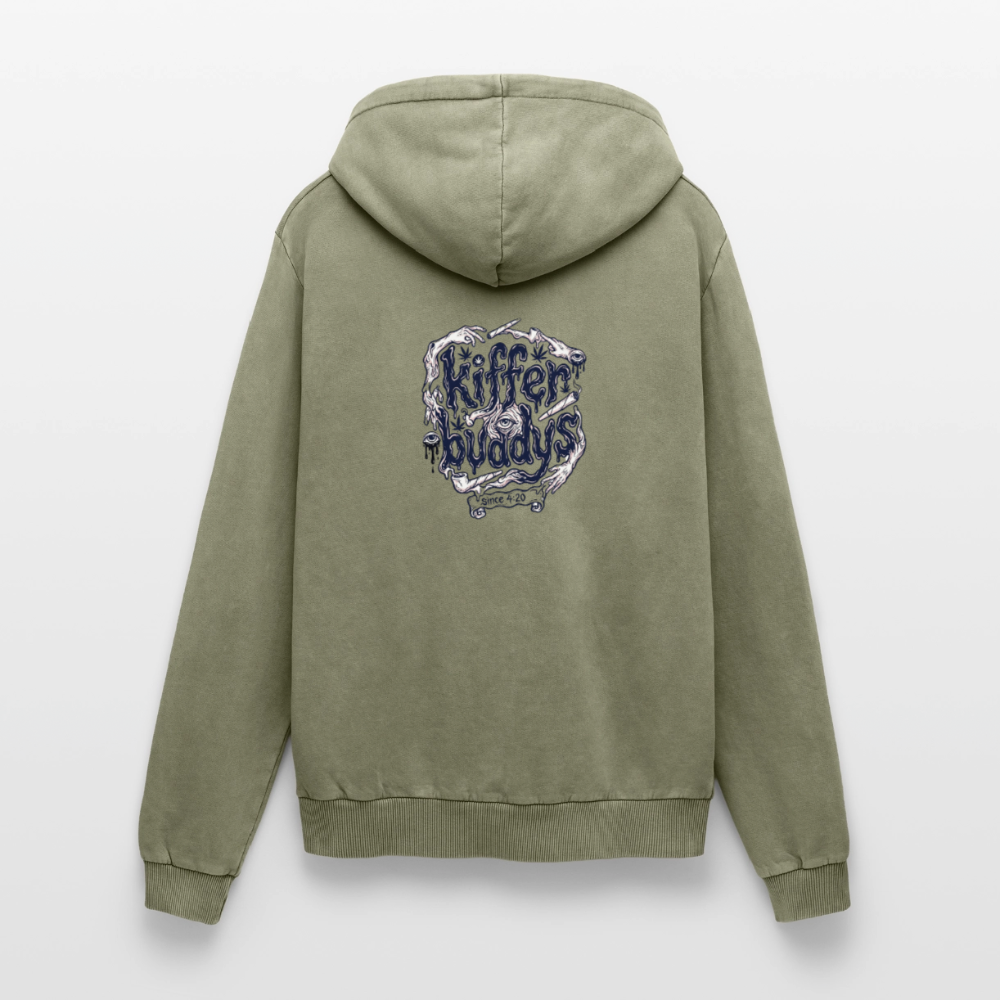Der Fluch Relaxed Unisex Premium Bio Washed Hoodie - Grün Acid Wash