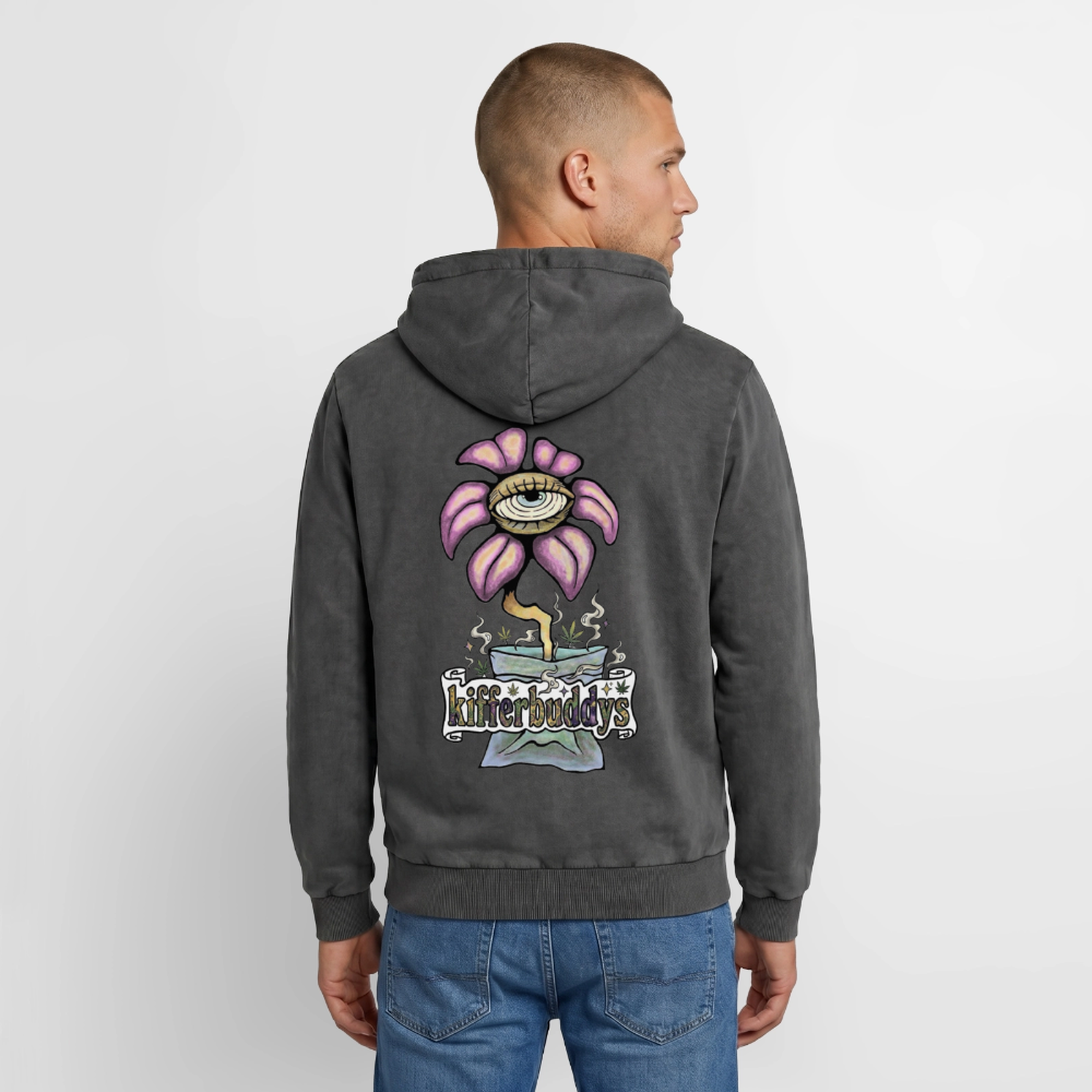 Relaxed Flower Unisex Premium Bio Washed Hoodie - Schwarz Acid Wash