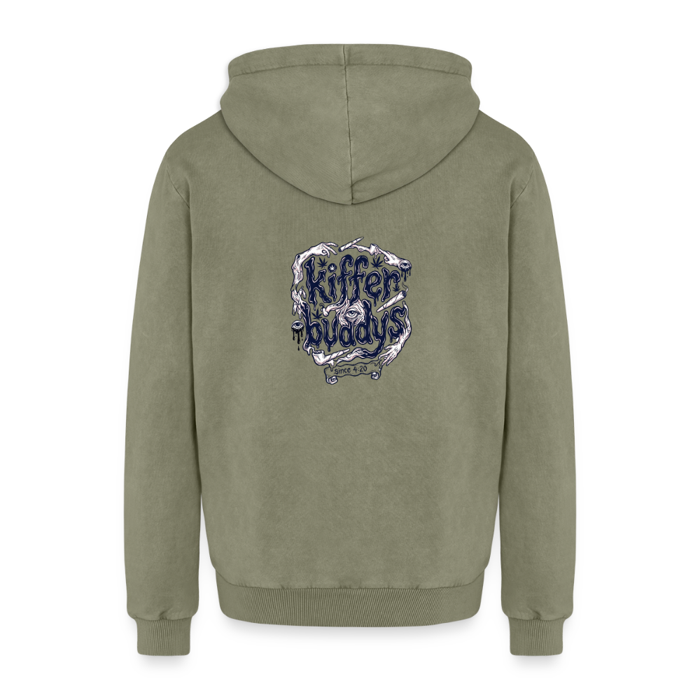 Der Fluch Relaxed Unisex Premium Bio Washed Hoodie - Grün Acid Wash
